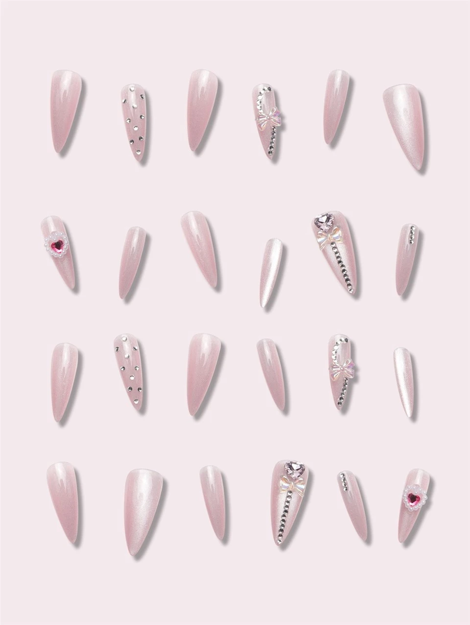 Long Stiletto Cat Eye Multi-Rhinestones Fake Nails