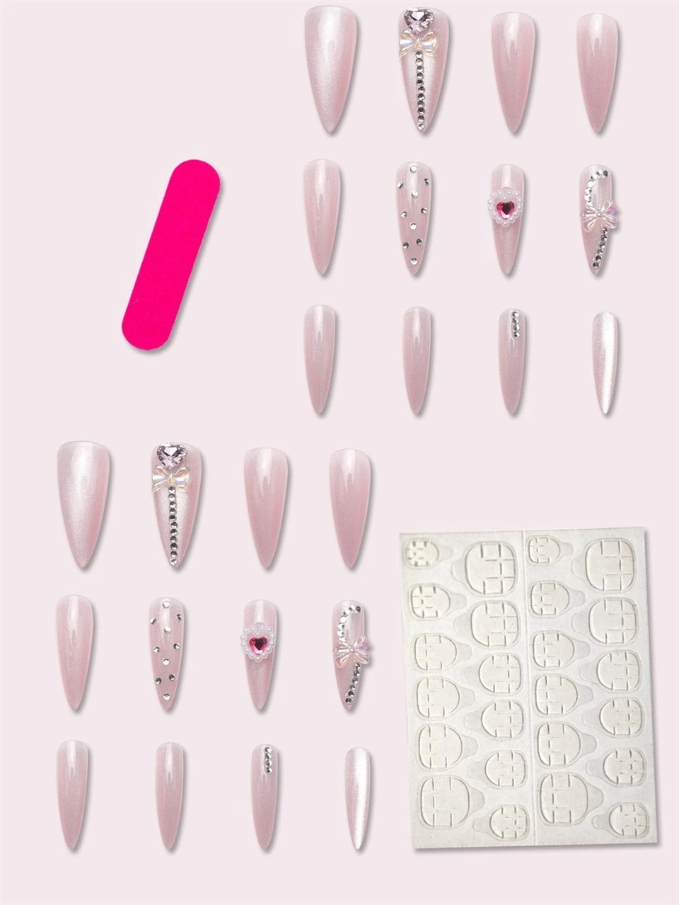 Long Stiletto Cat Eye Multi-Rhinestones Fake Nails