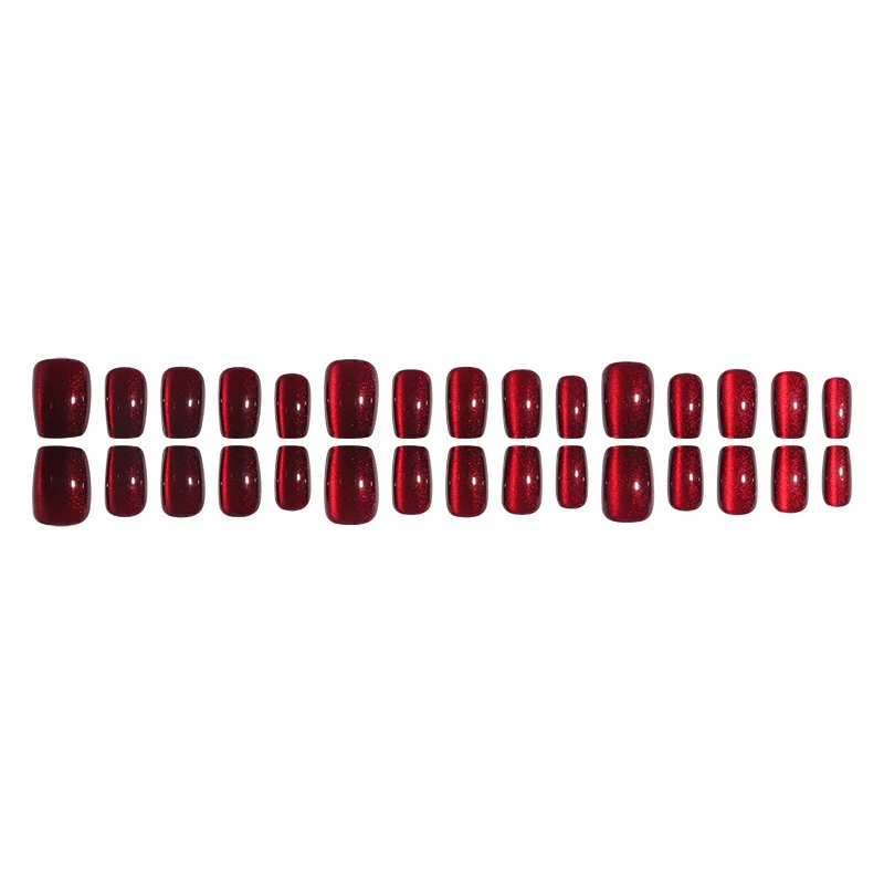 Red Cat Eye Short Square Fake Nails