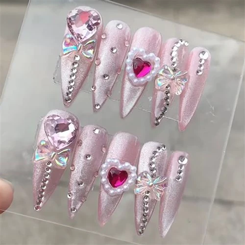 Lang stiletto katteøje Multi-Rhinestones falske negle